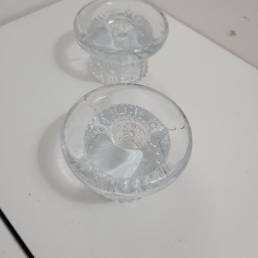 Vintage Kosta Boda Glass Candle Holders with Flowers on the base - Picture 3 of 3
